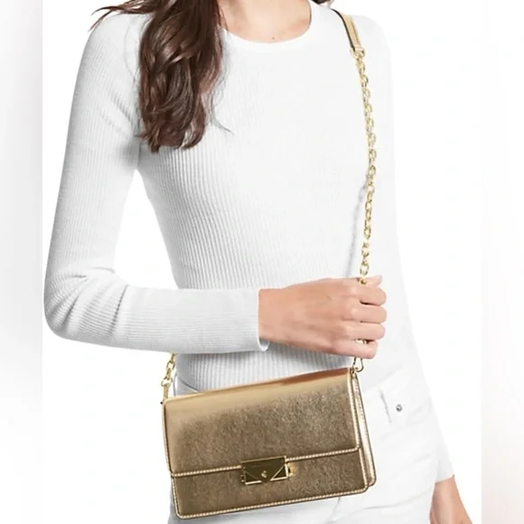 NWT MK Pale Gold The Cece Flap Crossbody Shoulder Bag With Detachable Gold Chain - Picture 6 of 16